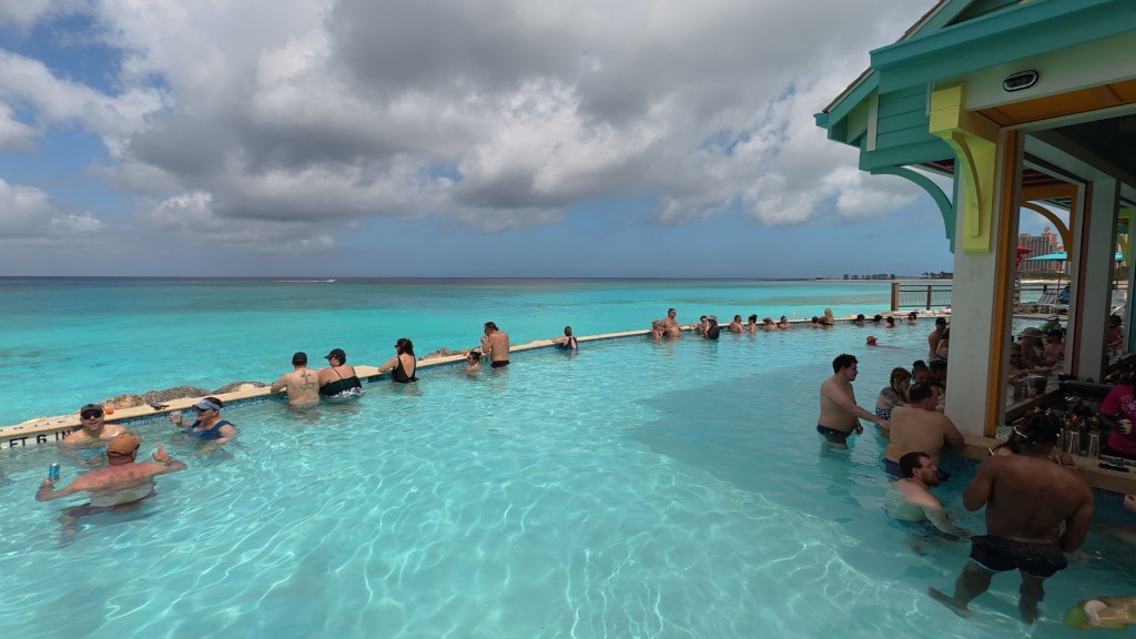 The party pool and social area at Royal Beach Club Nassau
