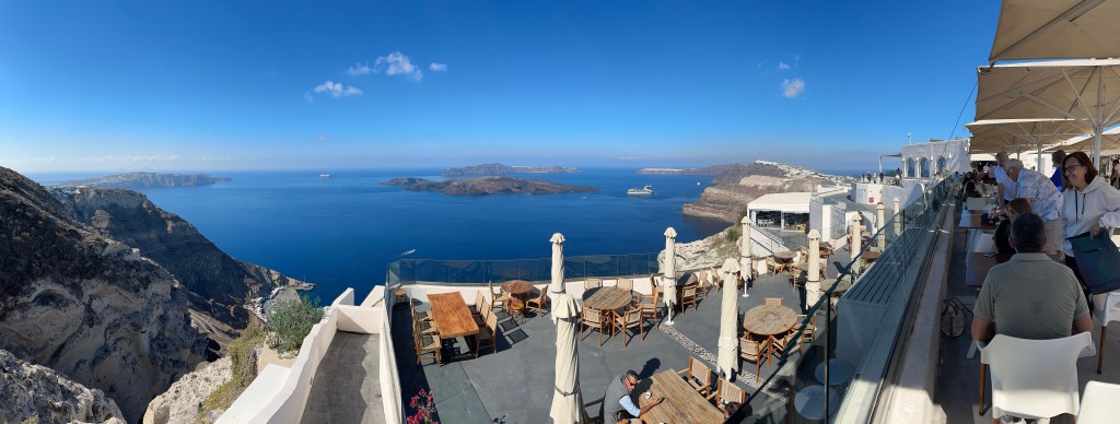 Panoramic view from Santo Winery looking back over the caldera